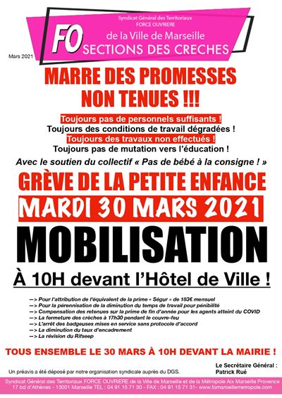 Fo Appelle A La Greve Le 30 Mars 21 Dans Les Creches De La Ville De Marseille Fo Appelle A La Greve Le 30 Mars 21 Dans Les Creches De La Ville De Marseille